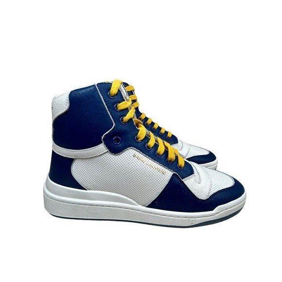 NEW Saint Laurent SL24 Mid Top Sneakers Blue and Off White 40.5 / 10.5 YSL - Picture 1 of 13